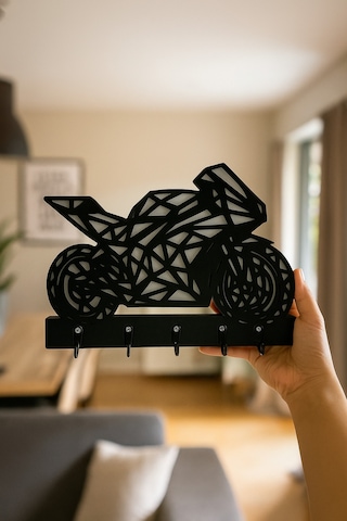 Motosiklet Duvar Tipi Anahtarlık Askılığı 5 Kancalı Siyah - Beyaz