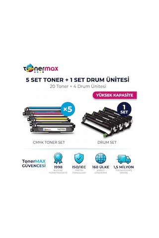 Brother Tn-279xl . Toner 5 Set + Drum Ünitesi 20 Toner + Drum - Yüksek Kapasite- Çipli / Dcp-l3520cdw / L3560cdw / Hl-l3220cw / L3240cdw / L3280cdw / Mfc-l3720cdw / L3760cdw / L3755cdw / L3780cdw / L8390cdw