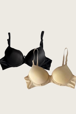 Siyah-ten 2li Mikro Kumaş Push Up Dolgulu Balenli Günlük Destekli Sütyen Görsel