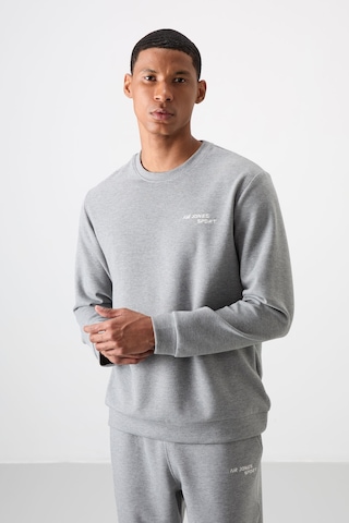 Tommy Life Gri Melanj Pamuklu Kalın Yumuşak Dokulu Comfort Fit Nakışlı Erkek Eşofman Takım - 85254 GRİ MELANJ