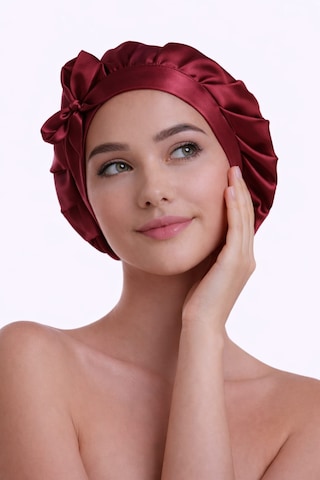 Silkwormlife %100 Saf Ipek, Uzun Bağcıklı Lüks Gece Bakim Bonesi Bordo