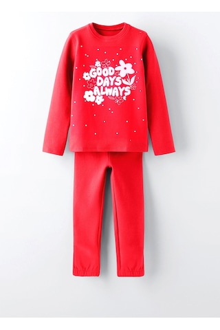 Luess Kız Çocuk %100 Pamuklu Kabartma Baskılı Alt Üst Pijama Takımı - Kırmızı 3-4 Yaş 8-9 Yaş Kırmızı