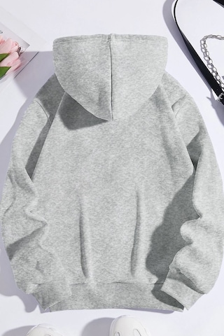 Pamuk Şardonlu Kapüşonlu Sweatshirt Gri