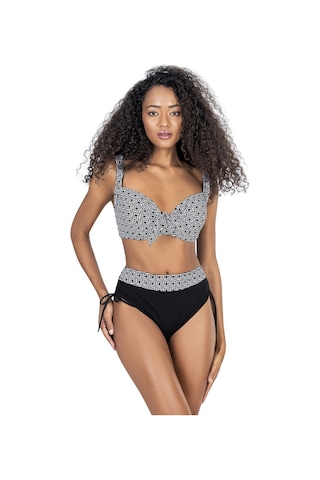 Endeep Kadın Büyük Beden Balenli Siyah Beyaz Desenli Bikini Takımı Siyah