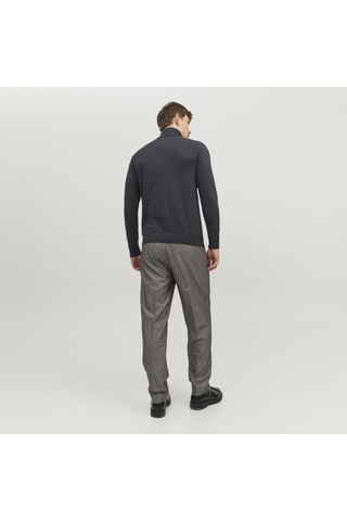 Jack & Jones Düz Renk Balıkçı Yaka Triko-Emil 12157417 Dark Grey Melange Koyu Gri Melanj
