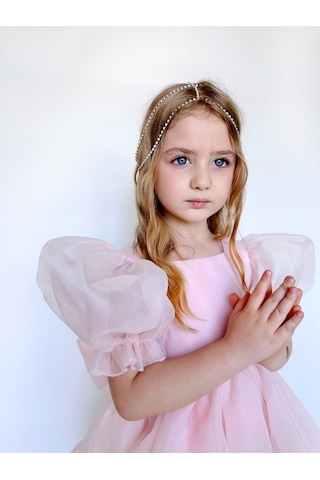 Linola Baby Kids Puffy Şifon Kız Çocuk Parti Elbisesi Pudra