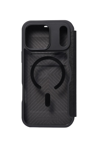 Apple iPhone Uyumlu 18 Pro Kılıf M-safeli Vegan Deri Şeffaf Arka Yüzey Kartlıklı Raptic Urban Folio Kapak Siyah