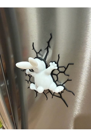 3d Tavşan Duvar Dekoru Mıknatıslı Çarpma Efektli Komik Tasarım 15 Cm 15cmx15cm