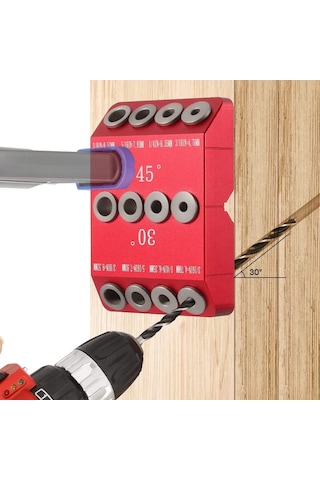 Moveevo Alüminyum Alaşımlı 30/45/90 Derece Açı Delme Konumlandırıcı, Düz/çarpık Delik Rehberi, Ahşap İşleri İçin Dıy Takımı - Kırmızı
