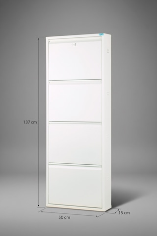 Metal Ayakkabılık 4 Lü Beyaz Kilitli Model Beyaz