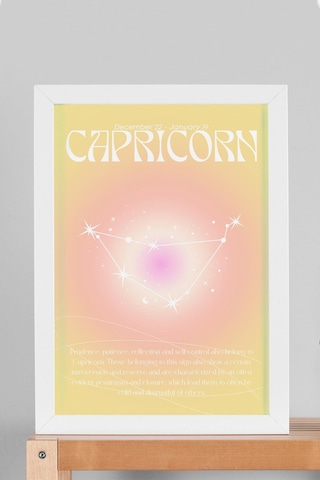 Capricorn Oğlak Burcu Çerçeveli Tablo Aura Enerji Renkleri Astrolojik Takım Yıldızı Sembolü