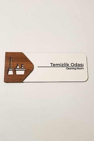 Temizlik Odası Kapı Tabelası 19x7 Cm Çift Katmanlı, Çift Taraflı Bantlı
