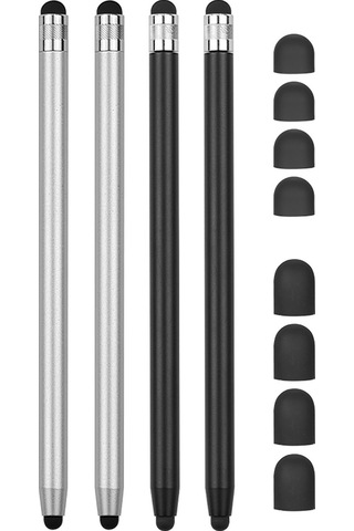 Geeksen 4'lü Metal Dijital Kalem Seti: İki Uçlu Silikon Uçlu, Telefon Ve Tablet İçin Hassas Dokunmatik Kalemler 2 Siyah, 2 Gümüş
