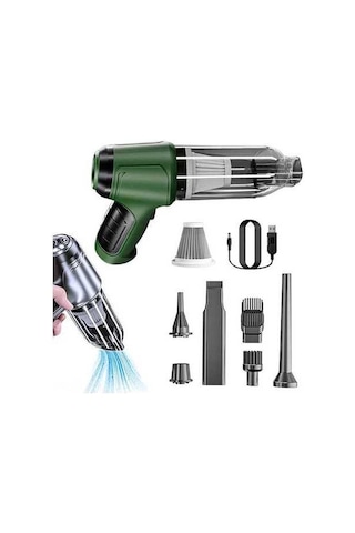 Pazly Usb Şarjlı Kablosuz El Tipi Süpürge - 4500pa Emiş Gücü, 7.4v, Yeşil Renk, Type-c Şarj