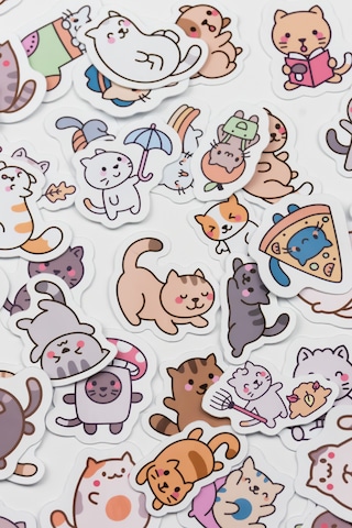 Kediler 80 Parça Sticker Paketi Kaliteli Su Geçirmez Etiket Seti Çok Renkli