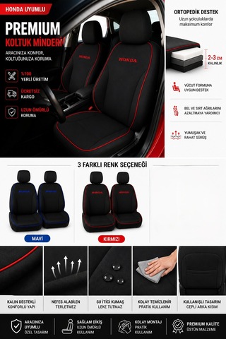 Civic Mavi Yazılı Civic Fc5 Fb7 Fd6 İes Vtec 2 İle Uyumlu Koltuk