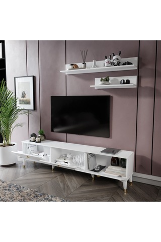 Simple Modern 180 Cm Smp18033 Tv Ünitesi 2 Raflı Beyaz Gold Beyaz - Gold