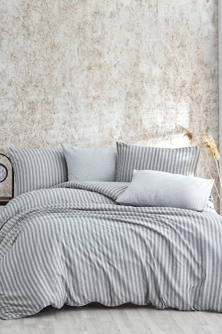 BonjardinHome Soft Keten Nevresim Takımı Çift Kişilik Gri