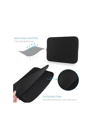 Skycity 14" Notebook Koruyucu Çantası - Ultra İnce Tasarım, Köpük Dolgulu, Hızlı Zipli, Siyah Siyah