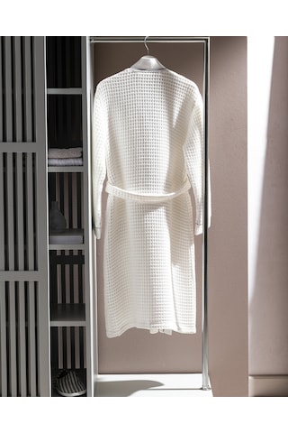 Madame Coco Pathier %100 Pamuk Kimono Unisex Bornoz - Beyaz/gri Born0000000036 L - XL Beyaz