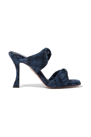 Aquazzura 95mm Topuklu Şık Denim Görünümlü Tweed Terlik Mavi