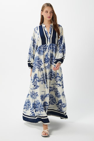 Modest Kadın Carena %100 Viskon Mavi Maksi Boy Yazlık Elbise Mavilacivertkrem Çok Renkli