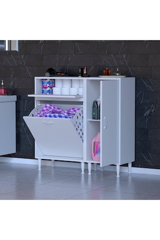 Armin 90 X 97,5 X 32,5 Cm Çamaşır Hazneli Çok Amaçlı Banyo & Mutfak Dolabı Beyaz