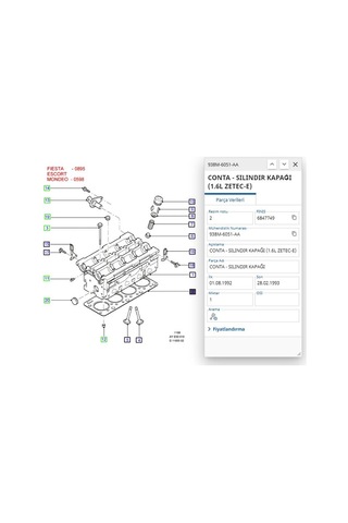 Silindir Kapak Conta Std Escort Mondeo Clx 1.6 Zetec Ryl 349010n - 938m 6051 Aa