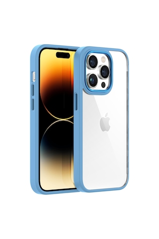 Buff Apple Uyumlu iPhone 14 Pro Avantaj Paket - 2x5d Ekran Koruyucu + Air Bumper Kılıf + Lens Koruyucu Açık Mavi