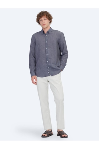 Kip Antrasit Çizgili Regular Fit Dokuma Casual Gömlek