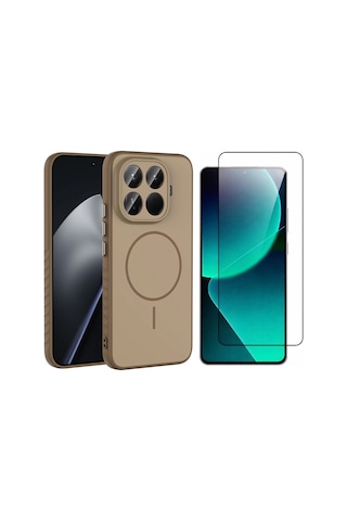 Vendas Xiaomi 15t Pro Kılıf M-safe Şarj Özellikli Zore Tea Kapak + Cam Ekran Koruyucu Gold