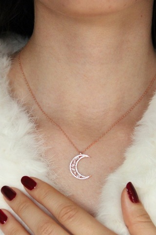 Argentum Concept - Baget Taşlı Gümüş Ay Kolye - N140201