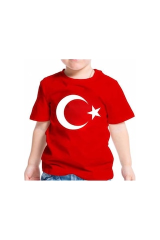 Masho Kids Unisex Baskılı Ay Yıldız Tshirt - Kırmız Renk Baskılı Tişört + Ba