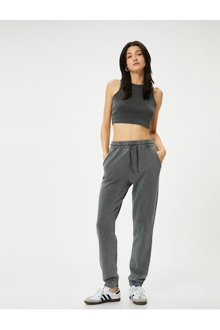 Koton Crop Fitilli Atlet Bisiklet Yaka Standart Kesim Antrasit 4sak40026ek Antrasit