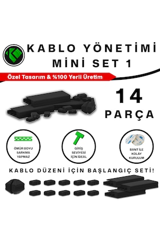 14 Parça Masa Altı Ve Çalışma Alanı Kablo Düzenleyici Mini Set 1 - Güçlü Çift Taraflı Bantlı Kablo Toplayıcı Ve Şarj Kablosu Tutucu Organizer