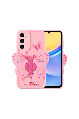 Samsung Uyumlu Galaxy A15 Kılıf Kamera Korumalı Figür Tasarımlı Zore Kapya Kapak Pembe Açık