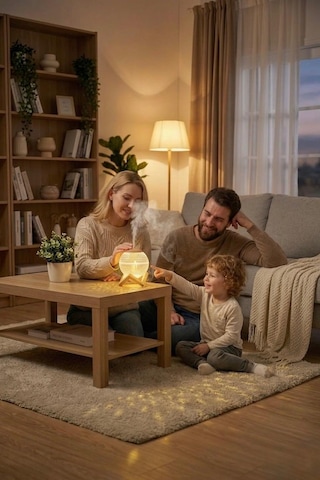 Ahşap Standlı Led Işıklı Aroma Difüzörü Ultrasonik Nemlendirici & Gece Lambası