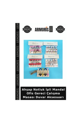 Ahşap Notluk İpli Mandal Ofis Gereci Çalışma Masası Duvar Aksesuarı