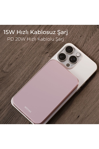 Woyax By Deji 5000 mAh 20 W Hızlı Taşınabilir Magsafe Powerbank Pembe