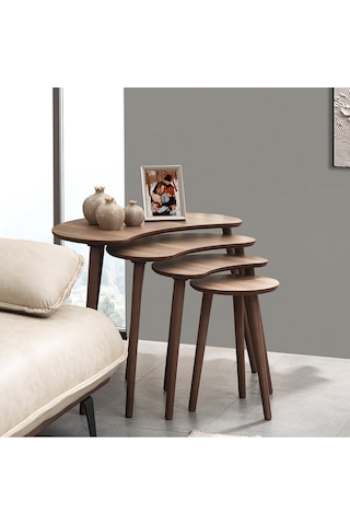 Vovvahome Moon 4lü Dörtlü Mdf Ahşap Zigon Sehpa - Ceviz