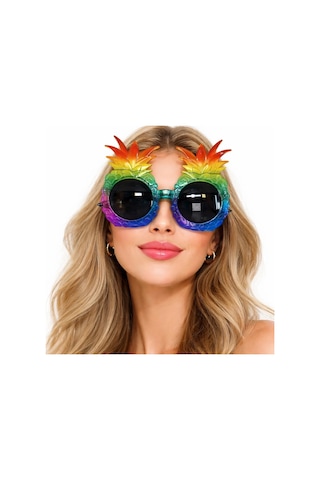 Bfs Tropikal Ananas Tasarımlı Renkli Hawaii Parti Gözlüğü Standart