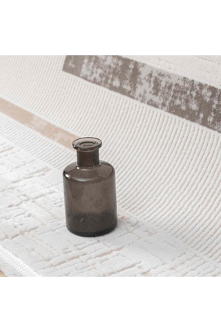 Krem Bej Kahve Yatay Blok Desenli Halı - Mk0559grl