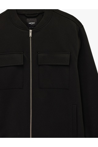 Koton Slim Fit Uzun Kollu Kapaklı Cepli Fermuarlı Kolej Yaka Bomber Ceket Siyah 6sam20005hk Siyah