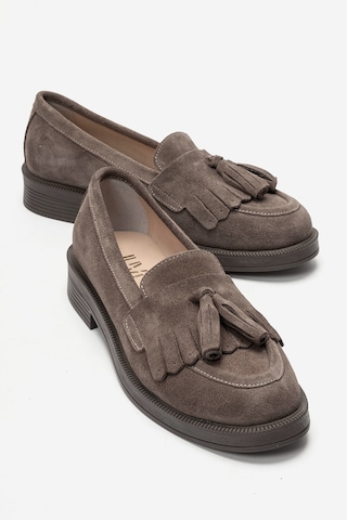 Luvi Shoes Milina Vizon Süet Püsküllü Hakiki Deri Kadın Loafer Ayakkabı