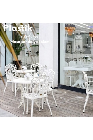 Ceritti Ferforje Görünümlü Plastik 2 Kişilik Masa Takımı-1002 Beyaz