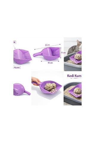 Kapaklı Kedi Kumu Küreği Elekli Ergonomik Saplı Dayanıklı Plastik Kum Temizleme Küreği 26 Cm