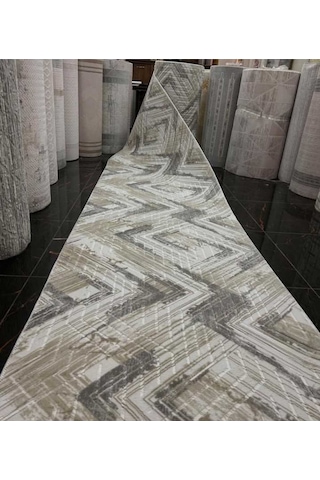 Nesrin Kaymaz Jel Taban Modern Kesme Yolluk Leke Tutmaz Salon Halisi Kahverengi Krem Desenli