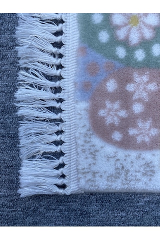 Kahve Fincanlı Desenli Kesme Halı 150x155 Akrilik Saçaklı Halı