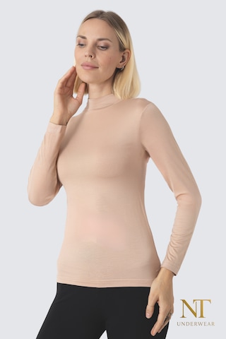 Nt Underwear Kadın Bambu Balıkçı Yaka Uzun Kol Body Hafif, Rahat Ve Şık Bej