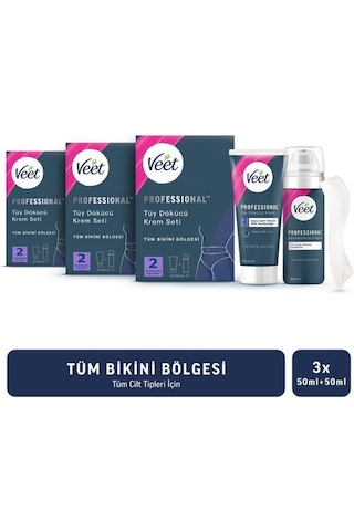 Veet Professional Bikini Bölgesi Tüy Dökücü Krem 6 x 50 ML + Tüy Dökücü Krem 50 ML + Nemlendirici Köpük 50 ML